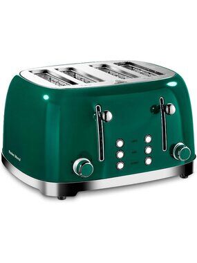 4 Slice Green Retro Stainless Steel with Bagel Defrost Cancel Function Toaster